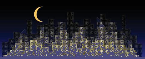 cielo notturno futuristico astratto della città con il fondo della carta da parati di vettore delle costruzioni moderne.