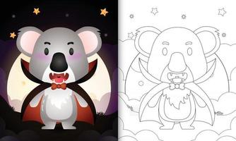 libro da colorare con un simpatico koala usando il costume dracula halloween vettore