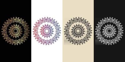 mandala decorativo e ornamentale nero in bianco e dorato collezione di design colorato astratto vettore