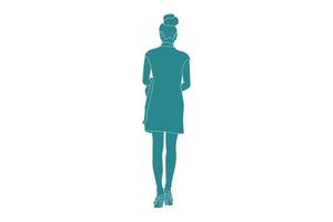 illustrazione vettoriale di donna elegante in posa, stile piatto con contorno
