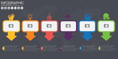 infografica vettoriale timeline e freccia. sfondo della mappa del mondo