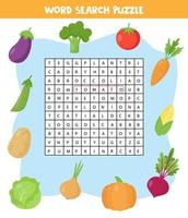 parole di ricerca di puzzle per i bambini. set di verdure colorate. vettore