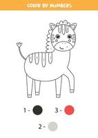 pagina da colorare con i numeri per i bambini. zebra simpatico cartone animato. vettore