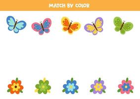 abbina farfalle e fiori colorati per colore. vettore