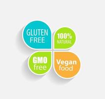 OGM free, 100 natutal, set di etichette per alimenti vegani e glutine