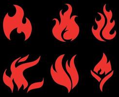design fuoco torcia rossa raccolta simboli fiamma illustrazione astratta vettore su uno sfondo nero