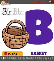 lettera b dell'alfabeto con oggetto cestino dei cartoni animati vettore