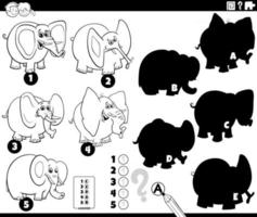 gioco di ombre con personaggi di elefanti pagina del libro da colorare vettore