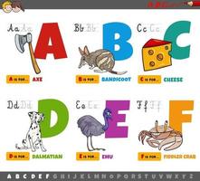 lettere dell'alfabeto dei cartoni animati educativi per bambini dalla a alla f vettore