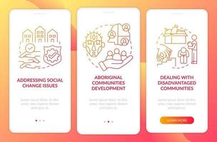 gli obiettivi di crescita della popolazione a bordo della schermata della pagina dell'app mobile con concetti. affrontare il problema sociale procedura dettagliata in 3 passaggi istruzioni grafiche. ui, ux, gui modello vettoriale con illustrazioni a colori lineari