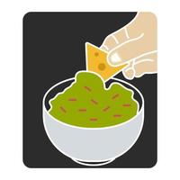 illustrazione a colori piatta le tortilla di mais imbevute di salsa guacamole messicana per app o siti web vettore