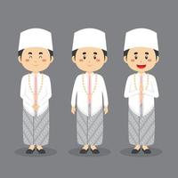 personaggio di matrimonio indonesiano con varie espressioni vettore