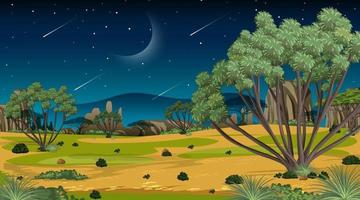 scena del paesaggio della foresta della savana africana di notte vettore