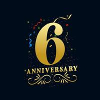 6 anniversario lussuoso d'oro colore 6 anni anniversario celebrazione logo design modello vettore