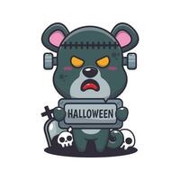 zombie pantera Tenere Halloween saluto pietra. carino Halloween cartone animato illustrazione. vettore