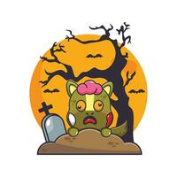 zombie cavallo salire a partire dal cimitero nel Halloween giorno. carino Halloween cartone animato illustrazione. vettore