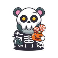 pantera con scheletro costume Tenere Halloween zucca. carino Halloween cartone animato illustrazione. vettore