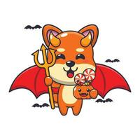 diavolo shiba inu nel Halloween giorno. carino Halloween cartone animato illustrazione. vettore