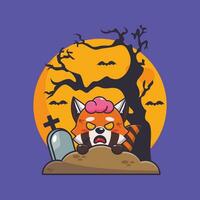 zombie rosso panda salire a partire dal cimitero nel Halloween giorno. carino Halloween cartone animato illustrazione. vettore