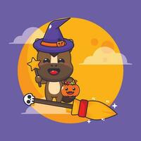 strega cavallo volare con scopa nel Halloween notte. carino Halloween cartone animato illustrazione. vettore