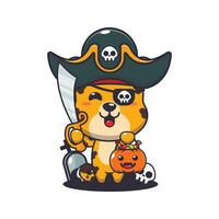 pirati leopardo nel Halloween giorno. carino Halloween cartone animato illustrazione. vettore