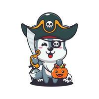 pirati lupo nel Halloween giorno. carino Halloween cartone animato illustrazione. vettore