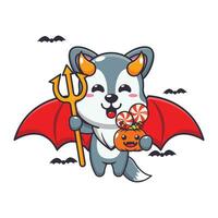 diavolo lupo nel Halloween giorno. carino Halloween cartone animato illustrazione. vettore