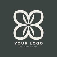 un elegante e decorativo fiore logo design su un' buio sfondo, nel il stile di monocromatico geometria vettore