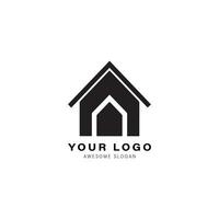 semplice nero e bianca logo design per un' Casa o costruzione. il design Caratteristiche un' triangolo forma su superiore di il Casa vettore