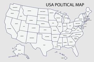 la mappa politica degli stati uniti d'america divide per stato lo stile di semplicità del contorno colorato. vettore