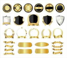 collezione di d'oro distintivo alloro ghirlande d'oro scudi e etichette vettore