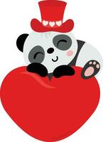 carino panda con rosso cappello su superiore di grande rosso cuore vettore