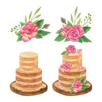 classico stratificato torta con Rose disposizioni, nozze romantico clipart vettore