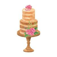 classico stratificato torta con Rose disposizioni, nozze romantico clipart vettore