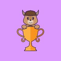 pecore carine con trofeo d'oro. concetto animale del fumetto isolato. può essere utilizzato per t-shirt, biglietti di auguri, biglietti d'invito o mascotte. stile cartone animato piatto vettore