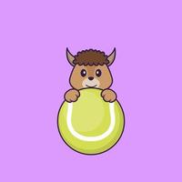 pecore carine che giocano a tennis. concetto animale del fumetto isolato. può essere utilizzato per t-shirt, biglietti di auguri, biglietti d'invito o mascotte. stile cartone animato piatto vettore