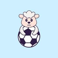 pecore carine che giocano a calcio. concetto animale del fumetto isolato. può essere utilizzato per t-shirt, biglietti di auguri, biglietti d'invito o mascotte. stile cartone animato piatto vettore