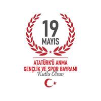 19 Maggio commemorazione di ataturk, gioventù e gli sport vacanza design vettore. Turco 19 maggio è ataturk'u anma genclik ve spor bayrami kutlu olsun vettore
