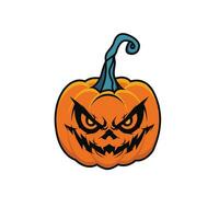 icona della zucca di Halloween. vettore. simbolo autunnale. design piatto. zucca spaventosa di halloween con sorriso, faccia felice. sagoma di zucca arancione isolata su sfondo bianco. fumetto illustrazione colorata. vettore