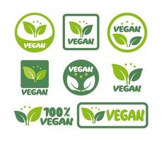 vettore vegano icona impostato vegano loghi e distintivi, etichetta, verde foglia su bianca sfondo illustrazione.