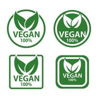 vettore vegano icona impostato vegano loghi e distintivi, etichetta, verde foglia su bianca sfondo illustrazione.