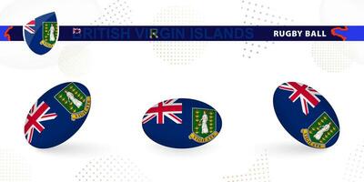 Rugby palla impostato con il bandiera di Britannico vergine isole nel vario angoli su astratto sfondo. vettore