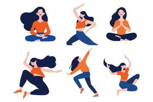 mano disegnato femmina personaggio fare yoga o Meditare nel piatto stile vettore