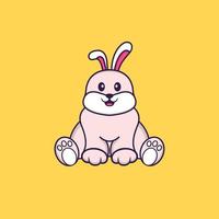 simpatico coniglio è seduto. concetto animale del fumetto isolato. può essere utilizzato per t-shirt, biglietti di auguri, biglietti d'invito o mascotte. stile cartone animato piatto vettore