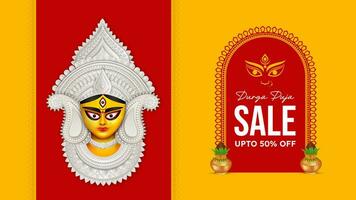 Durga puja vendita bandiera per Festival offerta, sconto, i saldi tag creativo design vettore