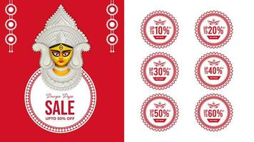 Durga puja vendita bandiera per Festival offerta, sconto, i saldi tag creativo design vettore