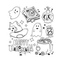 impostato di cartone animato Halloween elementi e scritta. contento Halloween. linea arte. vettore