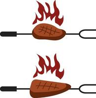salsicce su griglia con fiamme vettore