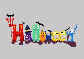 Halloween cartone animato fantasma vettore scritte, Halloween saluto carta vettore illustrazione o carino cartone animato sfondo.