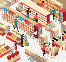 supermercato commercio sala isometrico illustrazione vettore